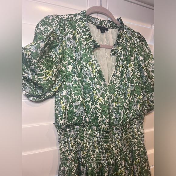 J Crew Smocked Waist Featherweight Satin Dress Floral - Picture 2 of 6